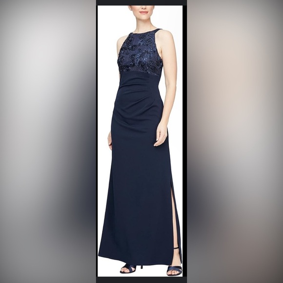 SLNY Navy sleeveless dress floral with sequins size 12P - Picture 1 of 4